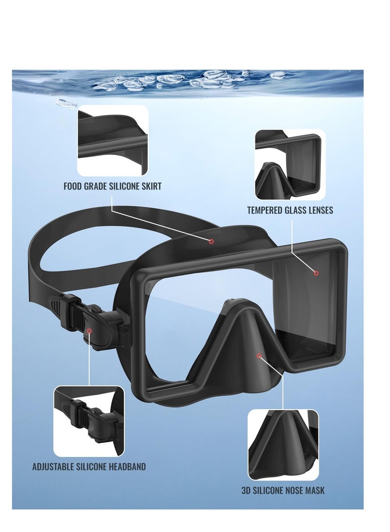 Snorkel Mask Anti-Fog Anti Leakage Panoramic Diving Mask Tempered Glass Shatterproof Swim Mask Anti-Glare Scuba Swim Goggles for Adults and Teenager