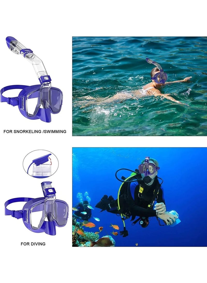 Diving Masks Foldable Anti Fog Snorkel Mask Set with Full Dry Top System for Free Swim Professional Snorkel Gear Adults Kids S/M