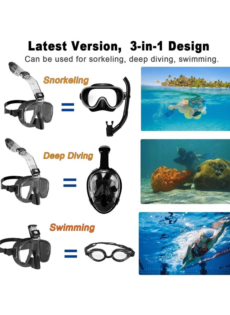 Diving Masks Foldable Anti Fog Snorkel Mask Set with Full Dry Top System for Free Swim Professional Snorkel Gear Adults Kids S/M