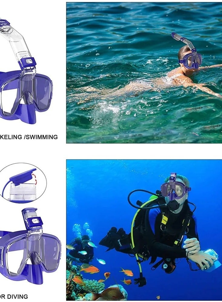 Diving Masks Foldable Anti Fog Snorkel Mask Set with Full Dry Top System for Free Swim Professional Snorkel Gear Adults Kids S/M