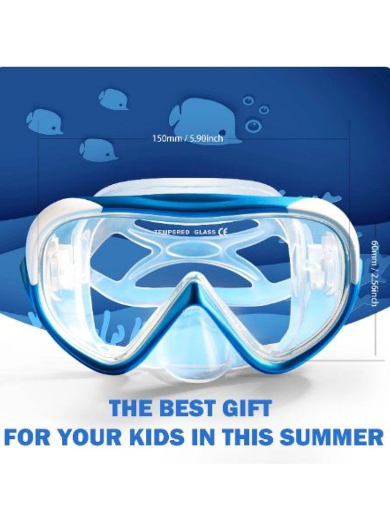 EXP Children's Vision Snorkel Diving Mask, 180 ° Panoramic Swim Mask Anti-fog Tempered Glass Lens Swimming Goggles with Nose Cover