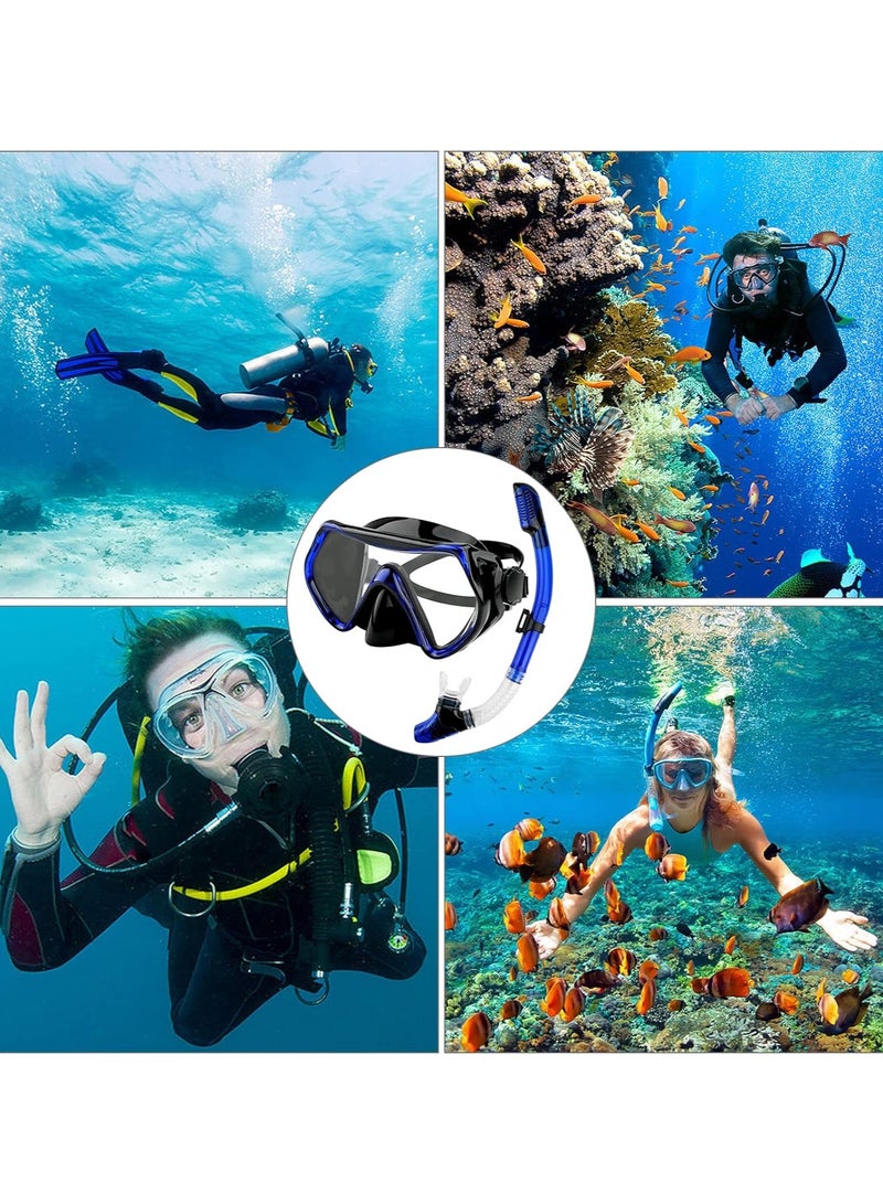 Dry Snorkel Set Adults Professional,Anti-fog Diving Mask 180° Panoramic Ultra-Clear Snorkel Mask Anti-leak Diving Tube Set Free Breath Scuba Diving Goggle Adjustable for Men Women