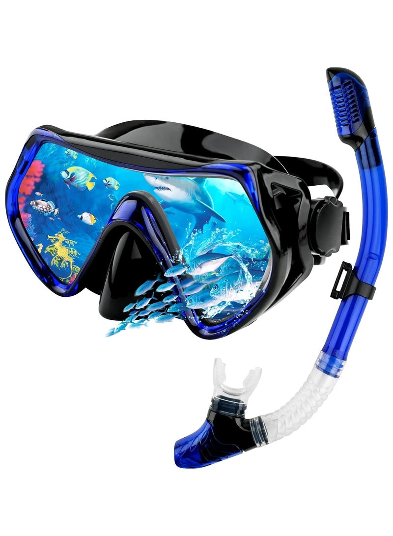 Dry Snorkel Set Adults Professional,Anti-fog Diving Mask 180° Panoramic Ultra-Clear Snorkel Mask Anti-leak Diving Tube Set Free Breath Scuba Diving Goggle Adjustable for Men Women