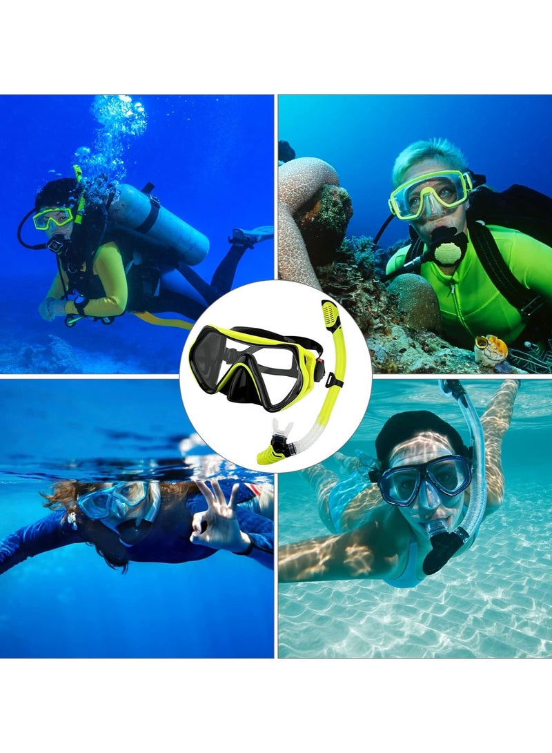 Dry Snorkel Set Adults Professional,Anti-fog Diving Mask 180° Panoramic Ultra-Clear Snorkel Mask Anti-leak Diving Tube Set Free Breath Scuba Diving Goggle Adjustable for Men Women