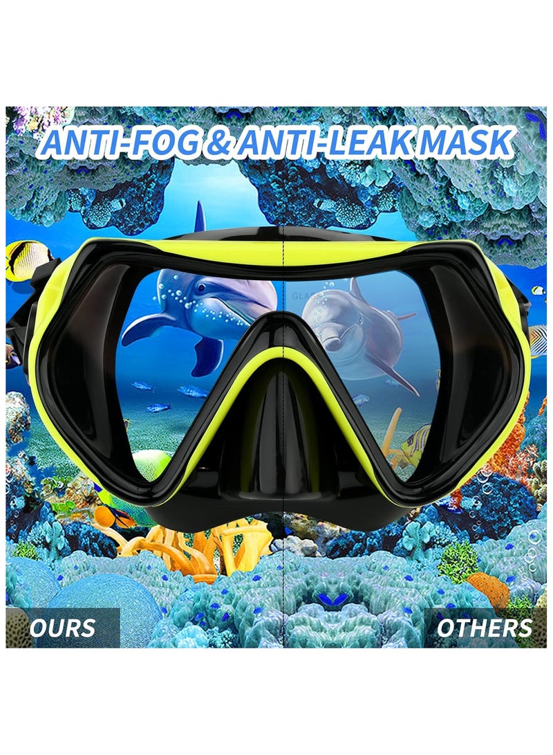Dry Snorkel Set Adults Professional,Anti-fog Diving Mask 180° Panoramic Ultra-Clear Snorkel Mask Anti-leak Diving Tube Set Free Breath Scuba Diving Goggle Adjustable for Men Women