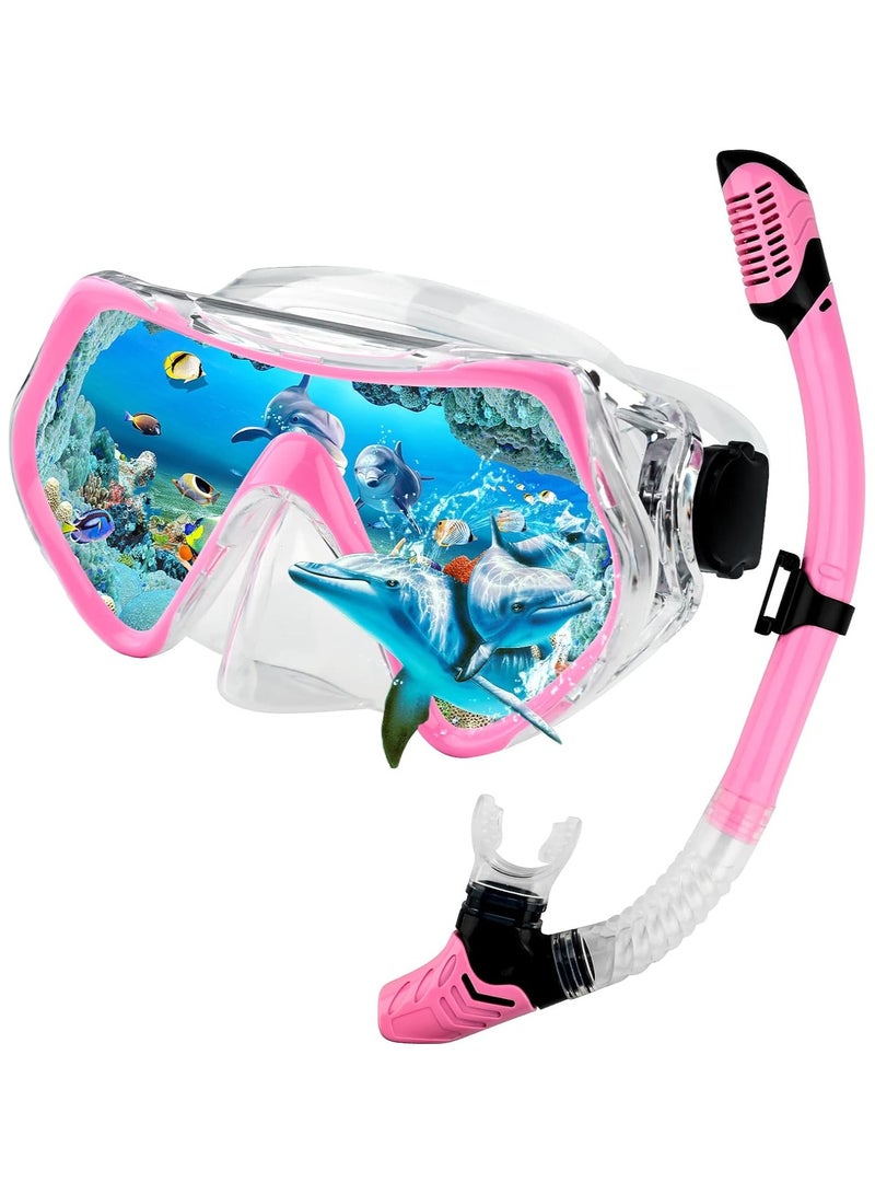 Dry Snorkel Set Adults Professional,Anti-fog Diving Mask 180° Panoramic Ultra-Clear Snorkel Mask Anti-leak Diving Tube Set Free Breath Scuba Diving Goggle Adjustable for Men Women