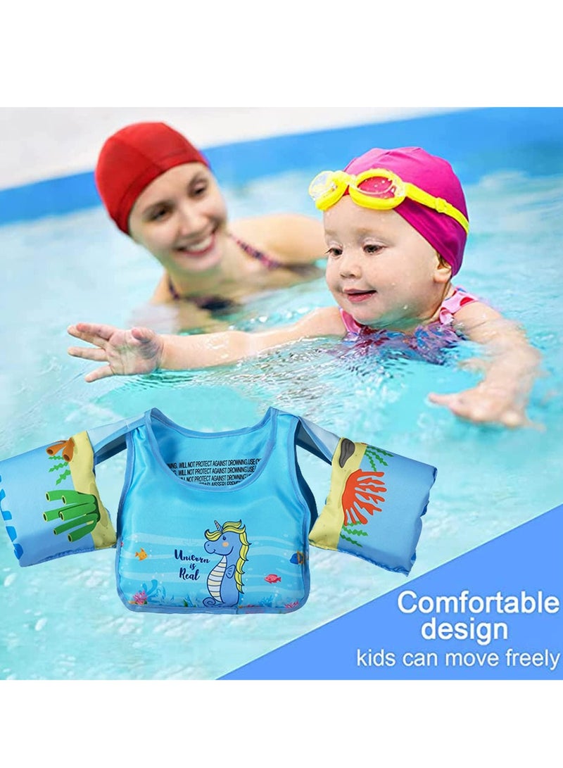 Toddler Swim Vest Kids Water Wings Arm Floaties for 30-50 Pounds Infant Safety Swim Aid Jumper Inflatable Swim Arm Bands Float Sleeves Swimming Armbands for Sea/Pool/Beach/Training (Seahorse)