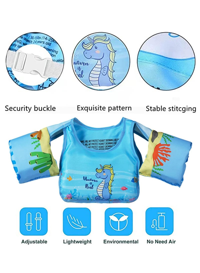 Toddler Swim Vest Kids Water Wings Arm Floaties for 30-50 Pounds Infant Safety Swim Aid Jumper Inflatable Swim Arm Bands Float Sleeves Swimming Armbands for Sea/Pool/Beach/Training (Seahorse)