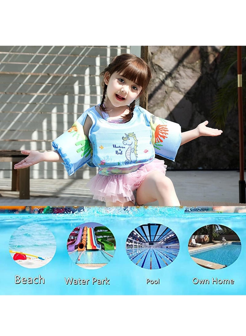 Toddler Swim Vest Kids Water Wings Arm Floaties for 30-50 Pounds Infant Safety Swim Aid Jumper Inflatable Swim Arm Bands Float Sleeves Swimming Armbands for Sea/Pool/Beach/Training (Seahorse)