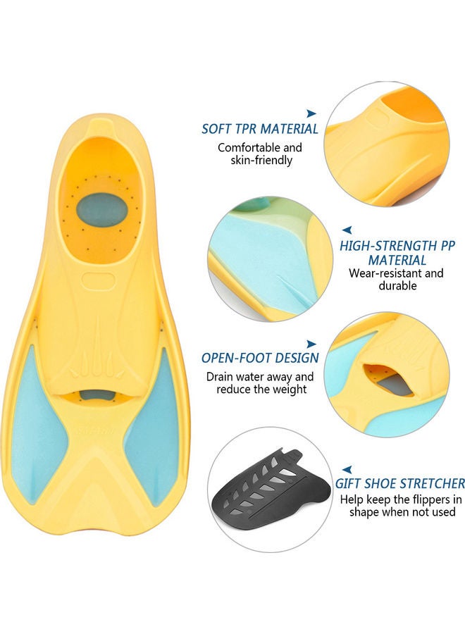 Kids Short Light Swim Fins Flippers Yellow & Blue 3XS 32.00*10.00*20.00cm