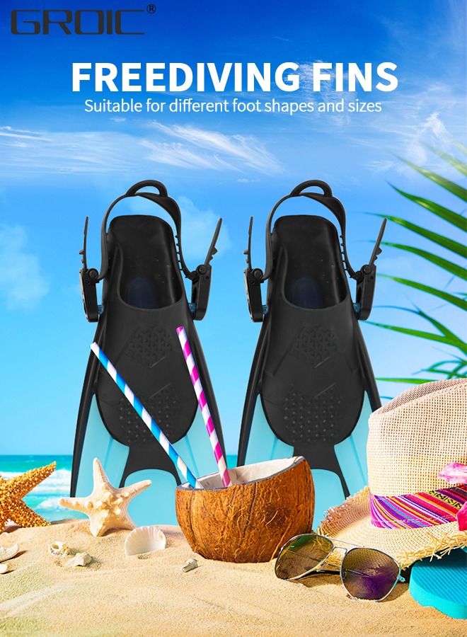Snorkel Fins Swim Fins Open Heel, Adjustable and Light Diving Fins Buckles Open Heel Swim Flippers with Good Thrust, Travel Size Short Flippers for Snorkeling Swimming Adult Unisex