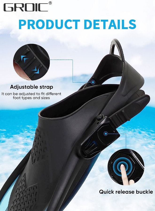 Snorkel Fins Swim Fins Open Heel, Adjustable and Light Diving Fins Buckles Open Heel Swim Flippers with Good Thrust, Travel Size Short Flippers for Snorkeling Swimming Adult Unisex