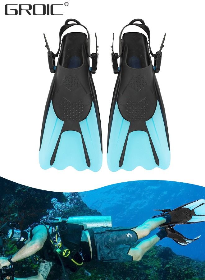 Snorkel Fins Swim Fins Open Heel, Adjustable and Light Diving Fins Buckles Open Heel Swim Flippers with Good Thrust, Travel Size Short Flippers for Snorkeling Swimming Adult Unisex