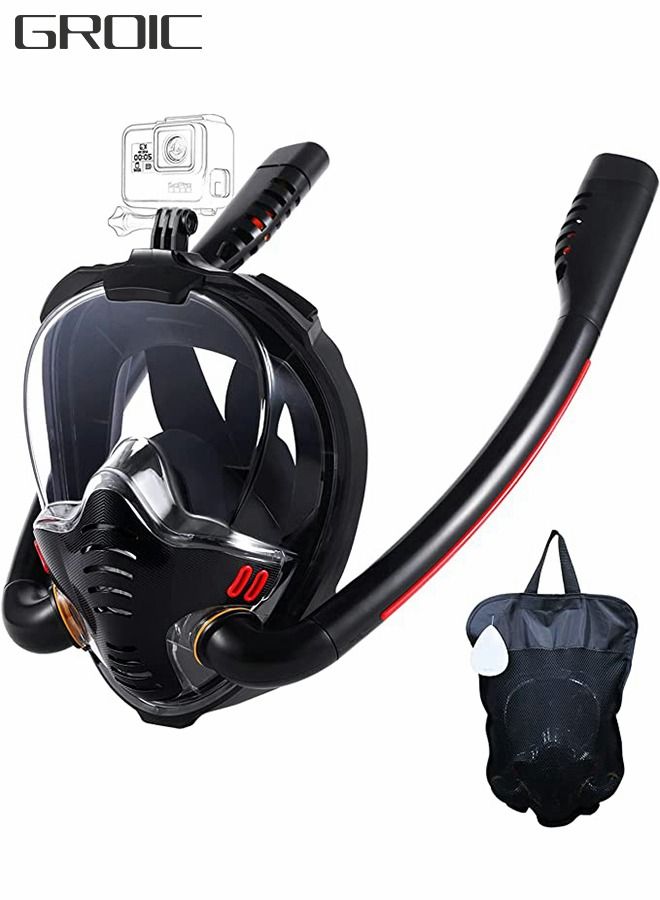 Full Face Snorkel Mask Adult - 2022 Latest Safe Breathing System,Anti-Fog Anti-Leak,180 Panoramic View with Camera Mount, Snorkel Mask with Adjustable Straps,Snorkeling Gear for Adults