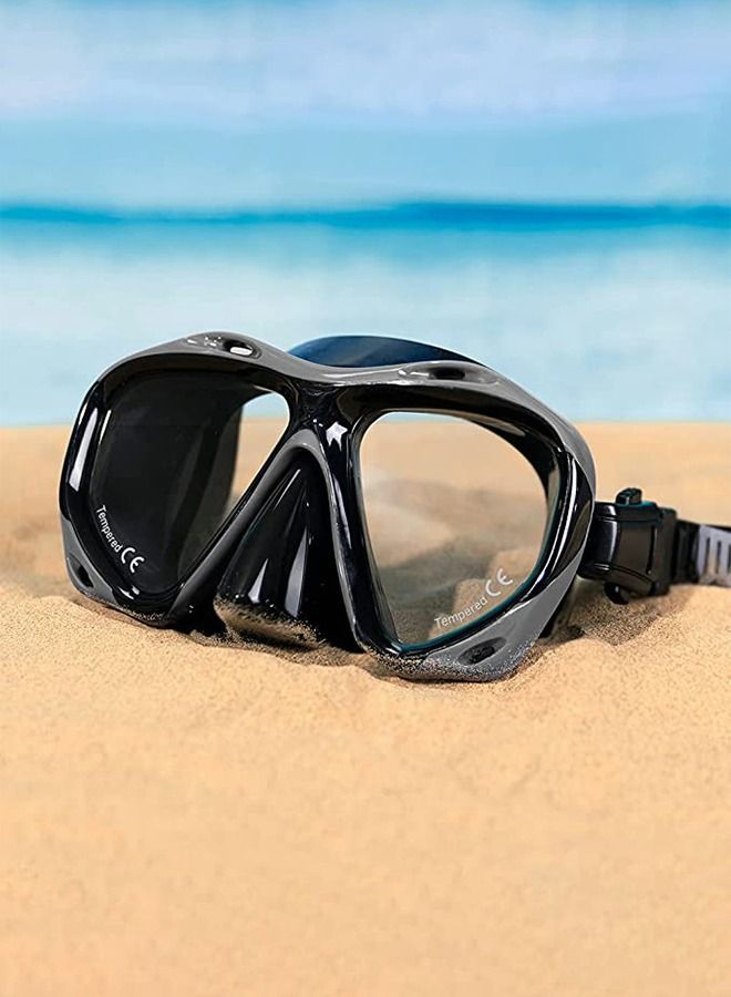 Snorkel Diving Mask, Panoramic HD Swim Mask, AntiFog Scuba Diving Goggles, Silicone Skirt Tempered Glass Dive Mask Adult Youth Swim Goggles with Nose Cover for Diving, Snorkeling, Swimming