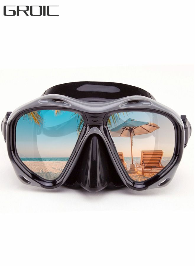 Snorkel Diving Mask, Panoramic HD Swim Mask, AntiFog Scuba Diving Goggles, Silicone Skirt Tempered Glass Dive Mask Adult Youth Swim Goggles with Nose Cover for Diving, Snorkeling, Swimming