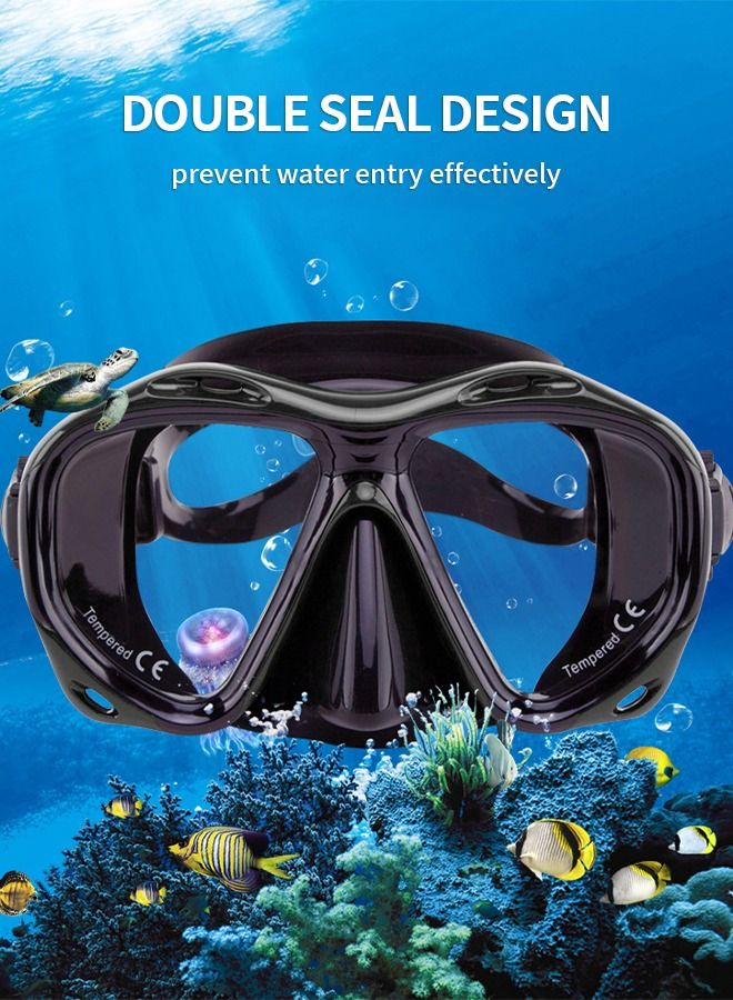 Snorkel Diving Mask, Panoramic HD Swim Mask, AntiFog Scuba Diving Goggles, Silicone Skirt Tempered Glass Dive Mask Adult Youth Swim Goggles with Nose Cover for Diving, Snorkeling, Swimming