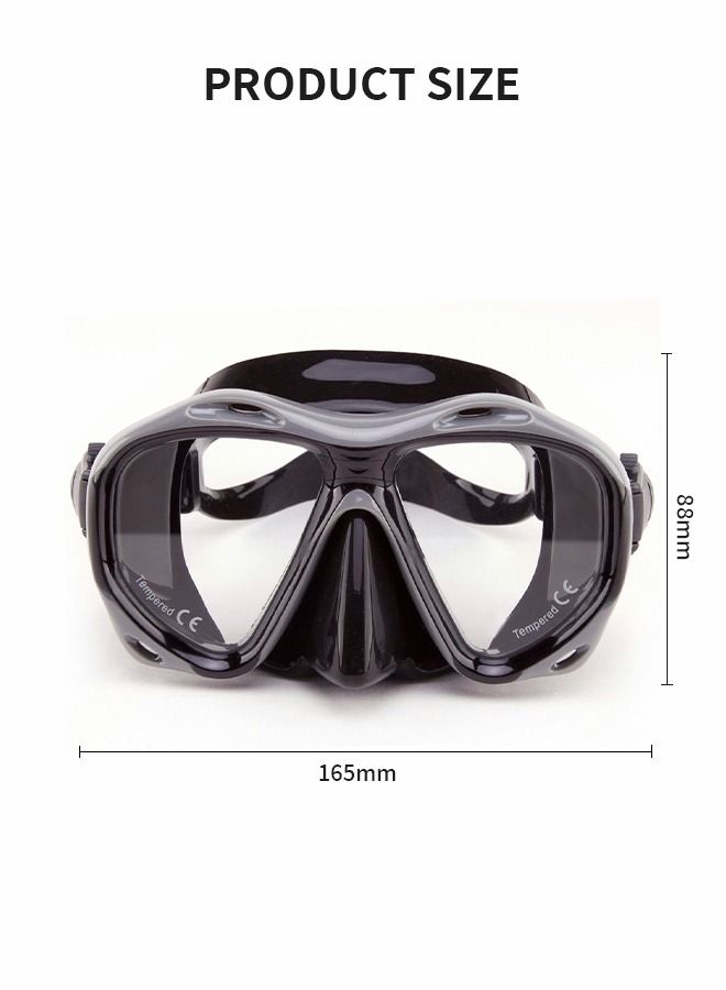 Snorkel Diving Mask, Panoramic HD Swim Mask, AntiFog Scuba Diving Goggles, Silicone Skirt Tempered Glass Dive Mask Adult Youth Swim Goggles with Nose Cover for Diving, Snorkeling, Swimming