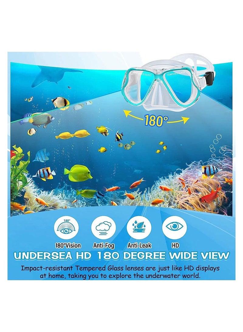 Adult Diving Goggles Breathing Apparatus Two Piece Set Dry Snorkel Set 180°Panoramic Wide View Anti Fog Professional Snorkeling Gear