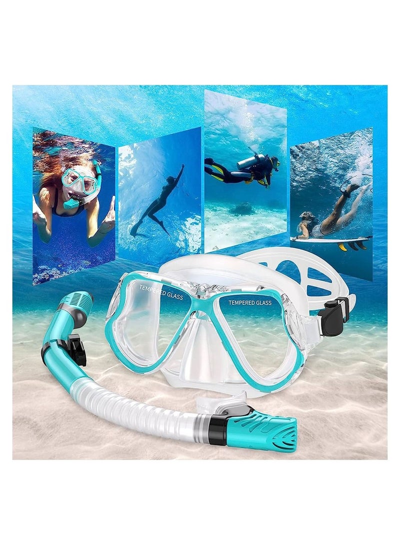 Adult Diving Goggles Breathing Apparatus Two Piece Set Dry Snorkel Set 180°Panoramic Wide View Anti Fog Professional Snorkeling Gear