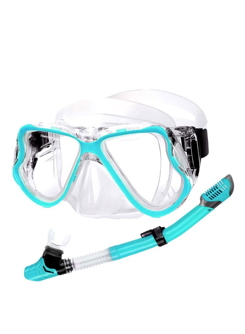 Adult Diving Goggles Breathing Apparatus Two Piece Set Dry Snorkel Set 180°Panoramic Wide View Anti Fog Professional Snorkeling Gear