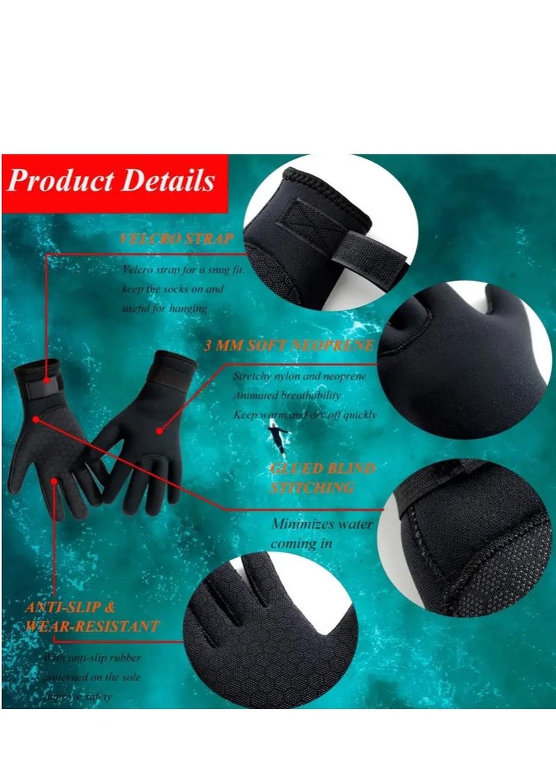 Wetsuit Gloves, 3mm Neoprene Diving Thermal Anti-Slip Scuba Gloves with Adjustable Wrist Strap for Men Women Snorkeling Water Skiing Swimming Surfing Fishing Kayaking