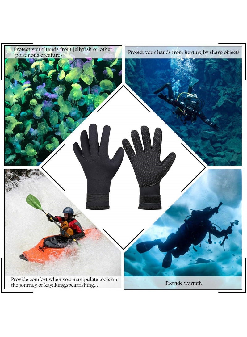 SYOSI Diving Gloves, 5mm Neoprene Gloves, Waterproof Warm Diving Gloves with Adjustable Velcro, Anti-Slip Water Gloves for Women Men for Diving, Surfing, Kayaking, Snorkeling, Sailing (Black, L)