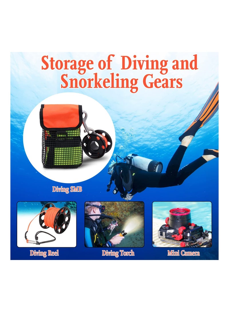 Scuba Diving Gear Bag with Mesh Storage Pocket Finger Reel SMB Safety Surface Marker Buoy Holder Pouch Snorkeling Equipment Carry Lightweight for