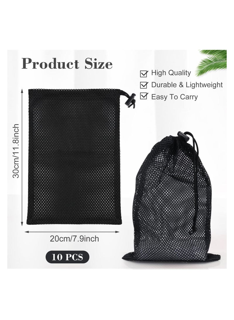 10 Pack Mesh Drawstring Bag 12 x 8 inch, Bags Multi Purpose Net with Cord Lock Closure for Home Kitchen Laundry Travel Camping Outdoor Basketball Socce Nylon