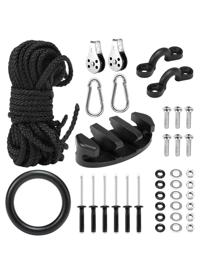 Trolley Kit With Rope Cleat Pulley Rigging Ring For Kayaks Canoes 24.0x7.0x4.0cm