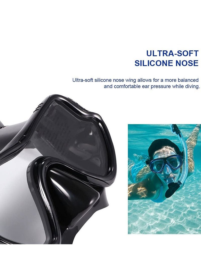 Snorkel Set for Women and Men Anti-Fog Tempered Glass AdultsSnorkel Diving Mask and Snorkels Goggles Glasses Diving Swimming Easy Breath Tube Set Snorkel Mask-Black