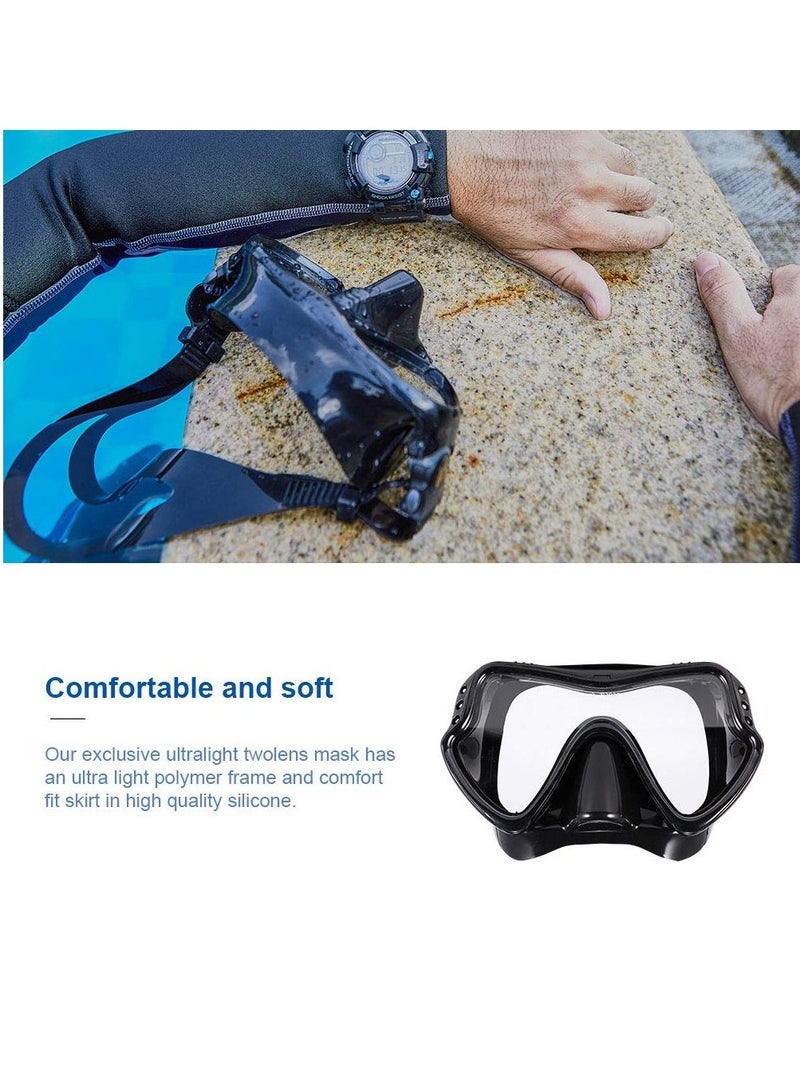 Snorkel Set for Women and Men Anti-Fog Tempered Glass AdultsSnorkel Diving Mask and Snorkels Goggles Glasses Diving Swimming Easy Breath Tube Set Snorkel Mask-Black