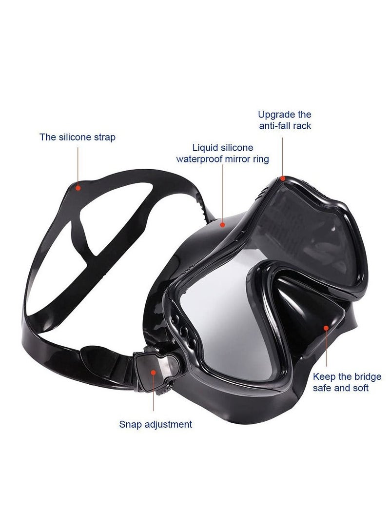 Snorkel Set for Women and Men Anti-Fog Tempered Glass AdultsSnorkel Diving Mask and Snorkels Goggles Glasses Diving Swimming Easy Breath Tube Set Snorkel Mask-Black