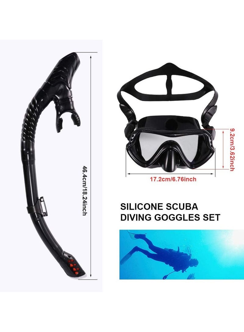 Snorkel Set for Women and Men Anti-Fog Tempered Glass AdultsSnorkel Diving Mask and Snorkels Goggles Glasses Diving Swimming Easy Breath Tube Set Snorkel Mask-Black