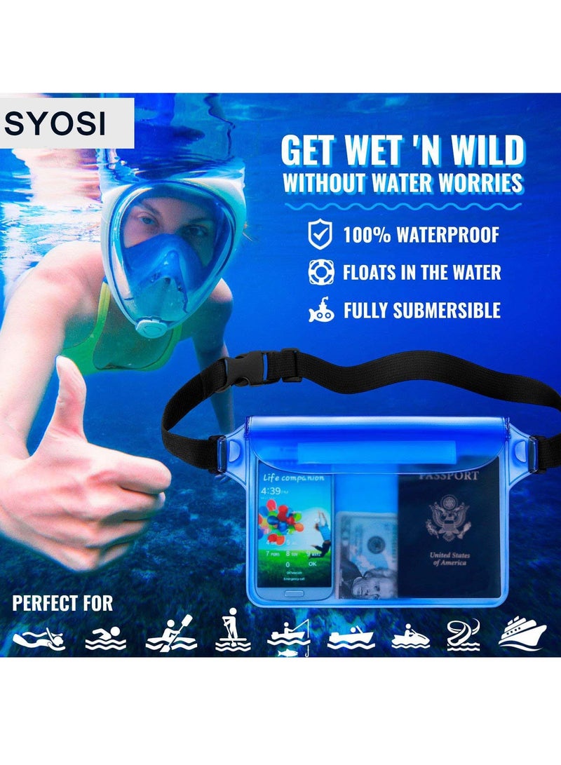 2 Pack Waterproof Pouch With Waist Strap, Waterproof Cell Phone Bag, Waterproof Dry Bag For Beach Bulk Swimming Kayaking Floating Water Park, Blue And Clear