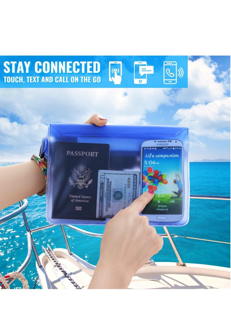 2 Pack Waterproof Pouch With Waist Strap, Waterproof Cell Phone Bag, Waterproof Dry Bag For Beach Bulk Swimming Kayaking Floating Water Park, Blue And Clear