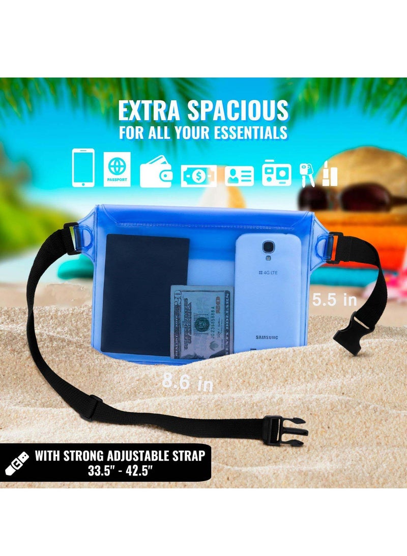 2 Pack Waterproof Pouch With Waist Strap, Waterproof Cell Phone Bag, Waterproof Dry Bag For Beach Bulk Swimming Kayaking Floating Water Park, Blue And Clear