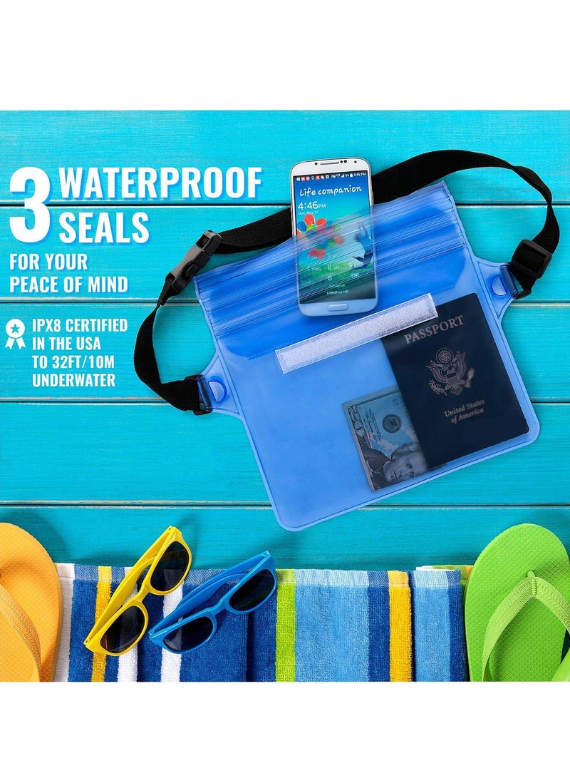 2 Pack Waterproof Pouch With Waist Strap, Waterproof Cell Phone Bag, Waterproof Dry Bag For Beach Bulk Swimming Kayaking Floating Water Park, Blue And Clear