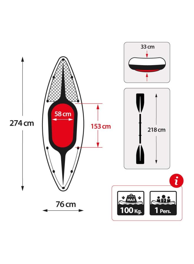 Challenger K1 Inflatable Kayak And Paddle 108x30x15cm