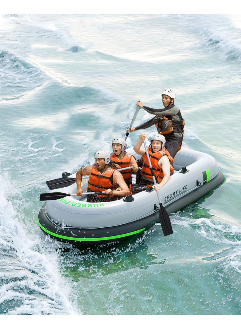 Inflatable Boat 4 Person Quick Inflate and Deflate with Portable Electric Pump and Aluminium Oars