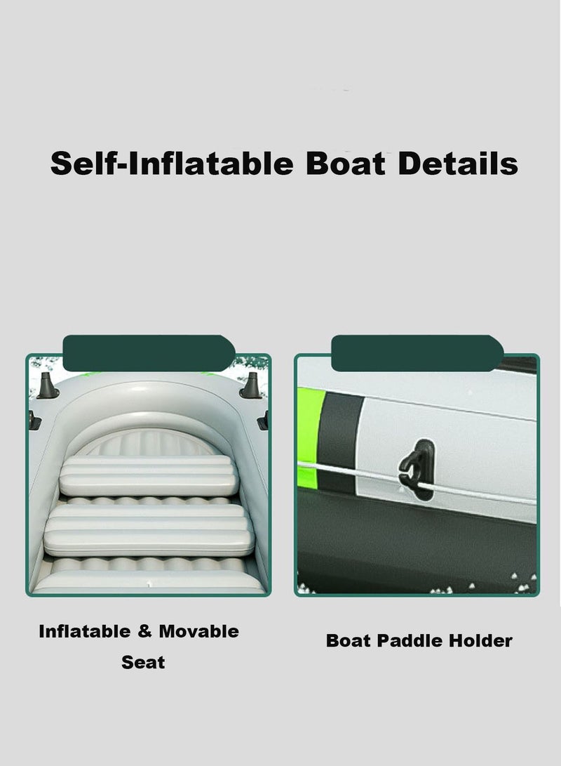 Inflatable Boat 4 Person Quick Inflate and Deflate with Portable Electric Pump and Aluminium Oars