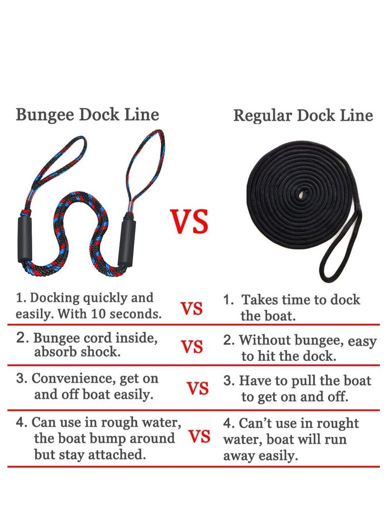 Boat Bungee Dock Lines, Boating Gifts for Men, Accessories, Pontoon Mooring Lines Bass Boat, 4 Feet