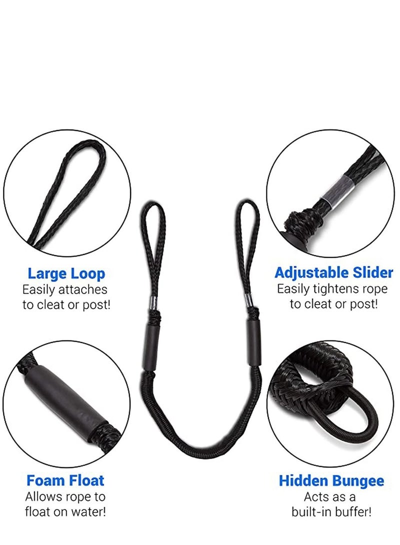 Dock Line Rope, Boat Bungee Lines 2 Pack 4 ft Mooring Rope Boating Accessories Quick Docking Non-Jerking Great Gifts For Men Pontoon, Kayak, Fishing Durable