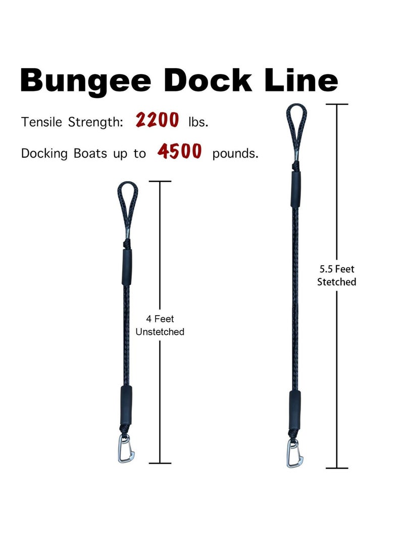 Bungee Dock Line Boat Ropes for Docking Mooring Rope with Stainless Steel Clip Accessories Boats PWC, Built in Snubber, Kayak, Watercraft,SeaDoo,Jet Ski, Pontoon, Canoe, Power 2-Pack