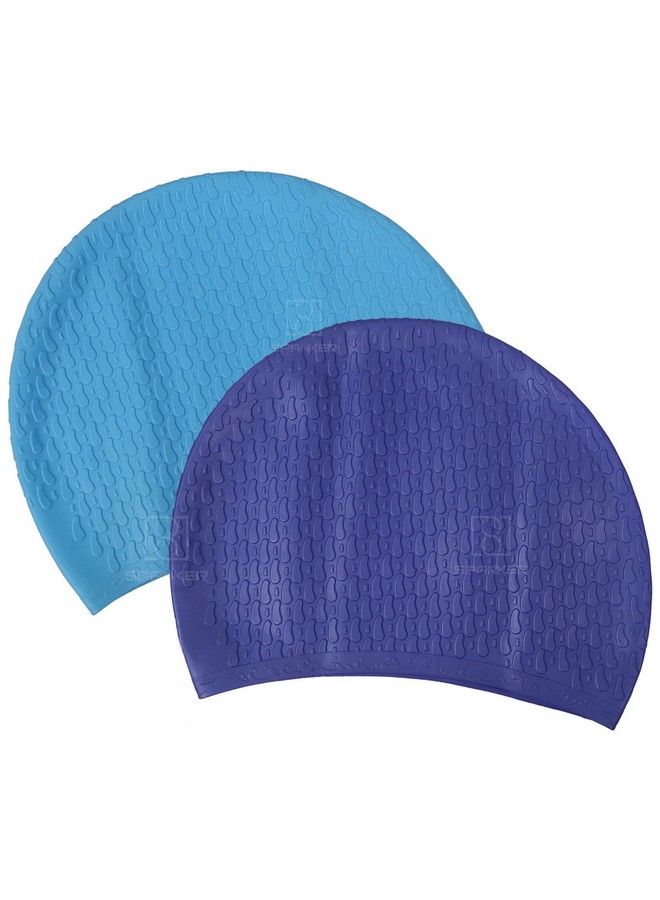 Drop Design Silicone Long Hair Swim Caps 2 Pc For Women Girls Adults Kids Multicolor Sstp