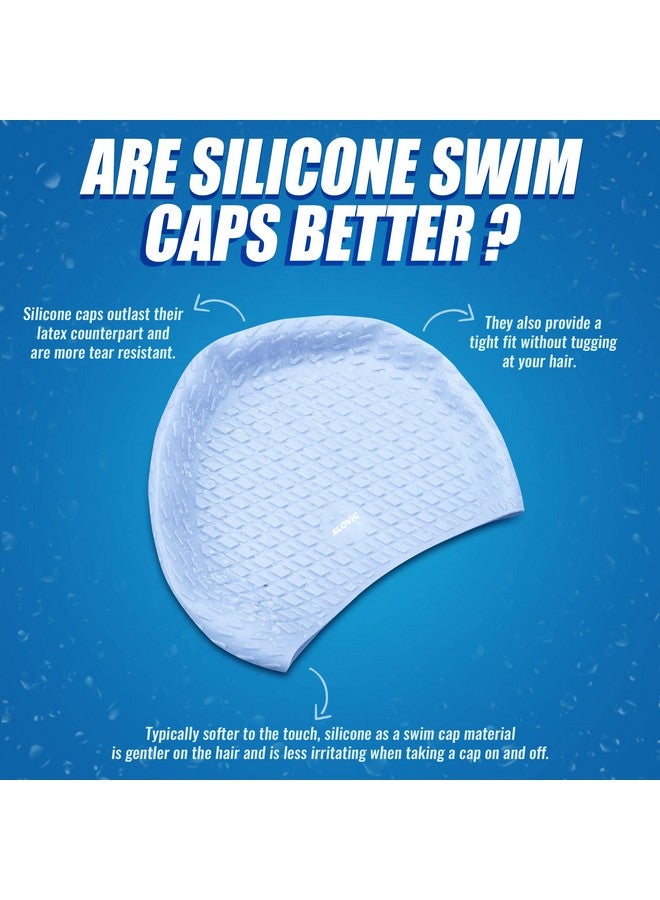 Silicone Swimming Cap For Men & Women ; Stylish Pool Cap For Long Hair ; Protection From Chlorine ; Waterproof Hair Protector With Ziplock Pouch ; Free Size Swim Cap ; Blue