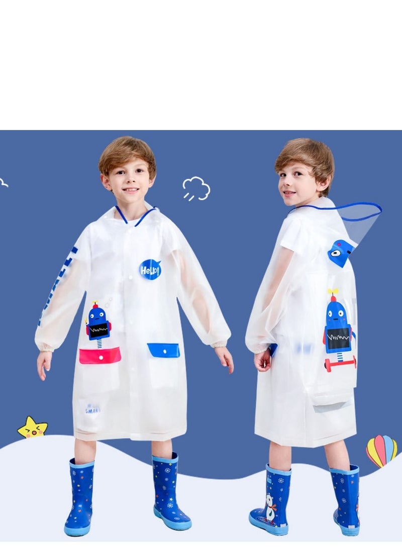 Children's Raincoat Waterproof Fashion Schoolbag Bit Large Brim Transparent Poncho Blue