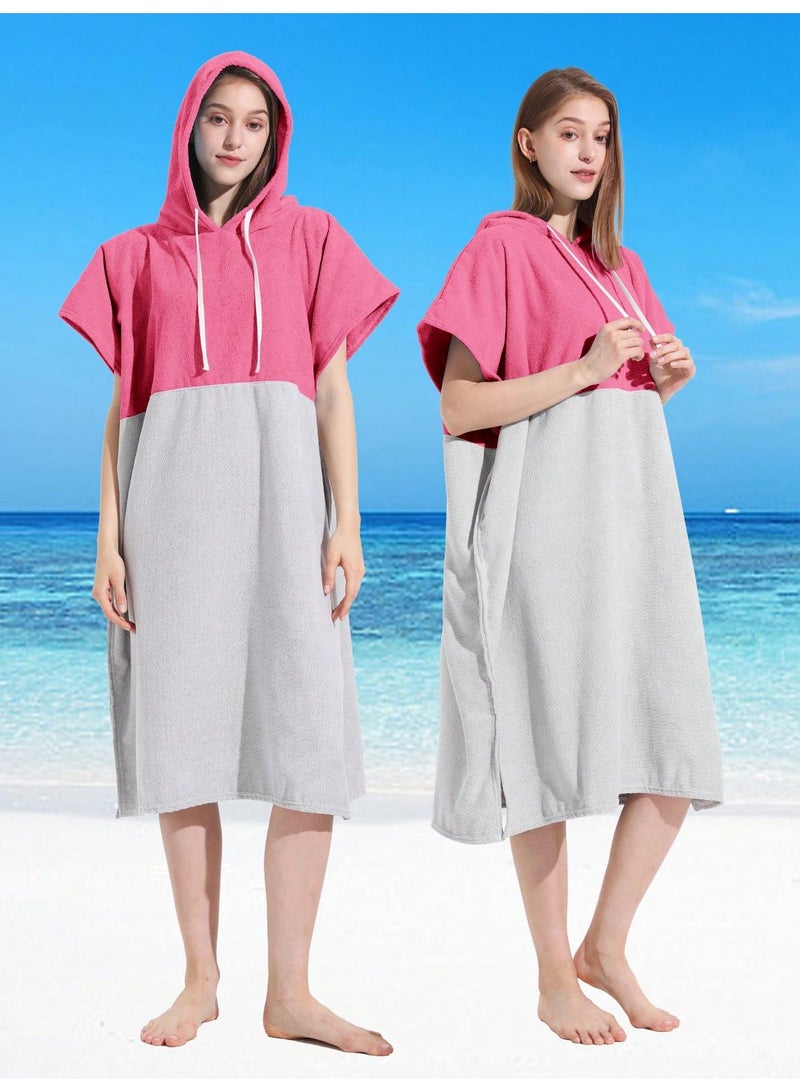 110*80CM Colorblock Microfiber Surfing Swimming Warm Changing Clothes Adult Beach Cape Bathrobe
