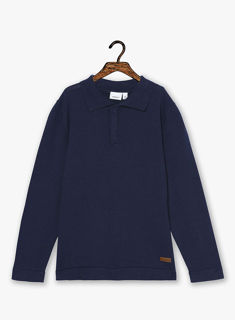 Kids Long Sleeve Polo Navy