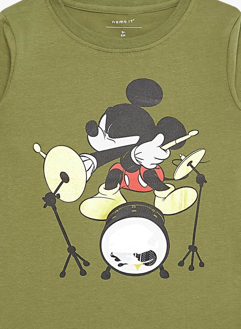 Kids Mickey Mouse Long Sleeve T-Shirt Olive